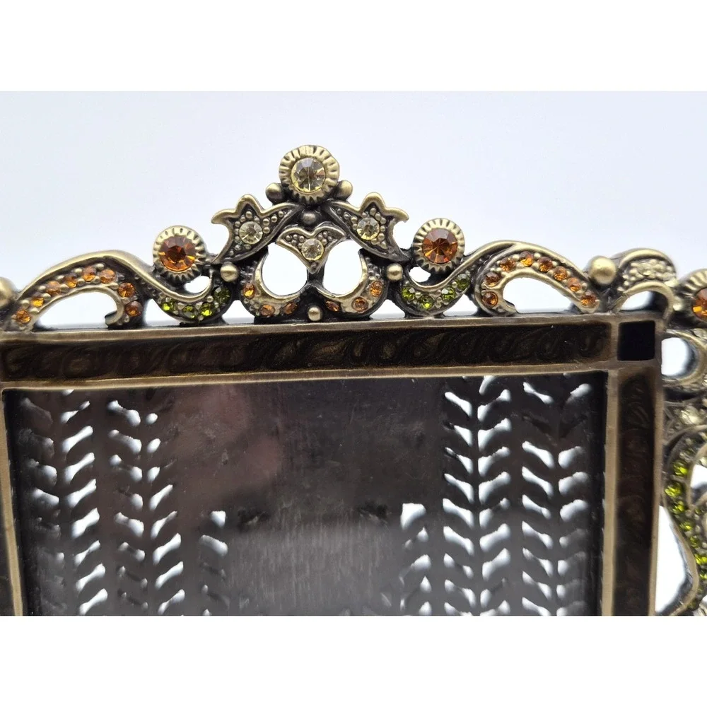 Tizo Jeweled Crystal Enameled 4x4 Frame Amber Champagne Metal